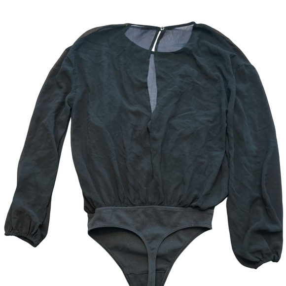 Wilfred Women's Small‎ Bodysuit Black Sheer Longsleeve Round Neck Slit Back (16) - Picture 2 of 8